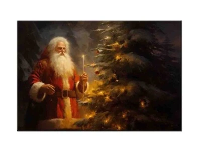 Arte de pared para el hogar decoración de Navidad, pintura al óleo de Papá Noel cuadro impreso en lienzo Foto 1 de 4