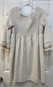 Mystree 100% Cotton Embroidered Smocked Dress Off Shoulder Tiered Sleeve Size L - Picture 1 of 8