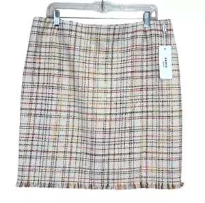Akris Punto Lurex Fringed Hem Tweed Skirt Cream Multicolor Career US Size 12 NEW - Picture 1 of 11