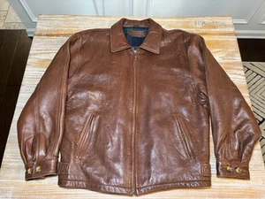 Brooks Brothers Men's Leather Bomber Aviator Jacket Size M Brown Plaid Lined - Picture 1 of 23
