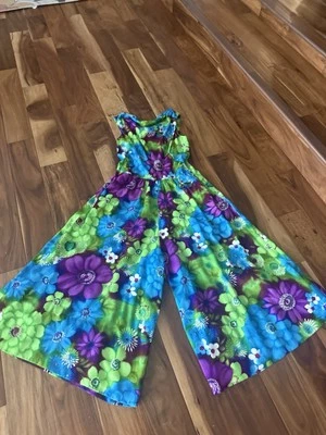Bright Purple Turquoise Lime, 70S Handmade Jumpsuit Pants Sleeveless mod retro - Image 1 of 4