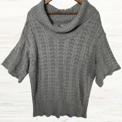 Suéter Monroe & Main Gris Tejido 2X Capucha Cuello Manga Corta Pullover Suave Acogedor Foto 1 de 4