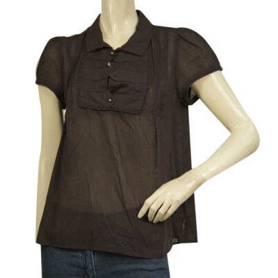 Camisa túnica top blusa Marc Jacobs borgoña a rayas de algodón con botones talla 6 Foto 1 de 4
