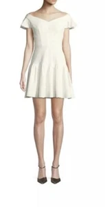 Rebecca Taylor Off the Shoulder Off White Textured Dress Women’s Size 12 - NWT - Picture 1 of 8