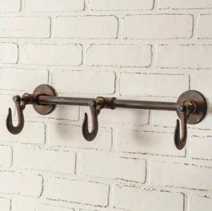 Rusted Finish Cast Iron Coat Towel Rack with Hooks - Picture 1 of 3