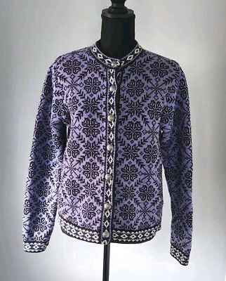 L.L. Bean Mujer Púrpura Nórdico Azteca Cárdigan Punto Suéter 100% Algodón Talla S Foto 1 de 4