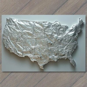 CARTOLINA Stati Uniti Mappa Alluminio Foglio Trump Tarrif Unica Metallizzata USA - Foto 1 di 1