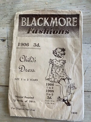 c1930s BLACKMORE ORIGINAL VINTAGE SEWING PATTERN No. 1906 CHILDS DRESS 1 to 3yrs - Image 1 of 3