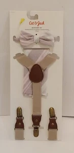 Cat & Jack Boys Bow Tie Suspender & Handkerchief Set Pink Grey NEW! - Picture 1 of 3
