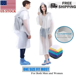 Unisex Adult Waterproof Raincoat Rain Coat Hooded Jacket Poncho Rainwear Camping - Picture 1 of 29