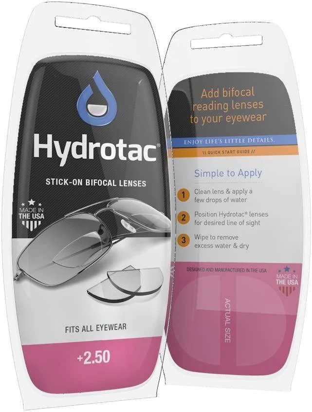 Calabria Hydrotac Stick On Bifocal Lenses+2.50|Magnifying Adhesive Reading ReUse - Image 1 of 4