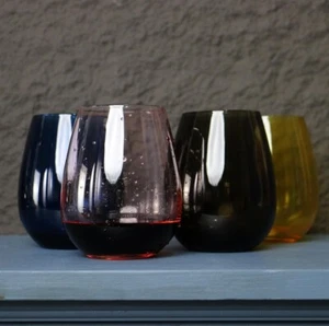 Stemless Wine Glasses Set 4 Colored Red White Wine Glasses 17oz Tumbler Crystal - Picture 1 of 3