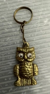vintage Brass OWL KEYCHAIN keyring googly eyes - Picture 1 of 9