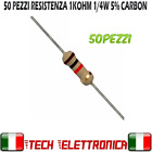 50 Pezzi Resistenza 1 kohm 1/4W 0,25WATT 5% strato carbone Resistor 1k