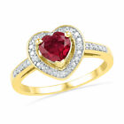 10k Yellow Gold Womens Round Lab-Created Ruby Heart Fashion Ring 1 Cttw