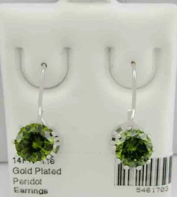 LAB PERIDOTS DANGLING EARRINGS 14K WHITE GOLD PLATED - New With tag - Image 1 of 2