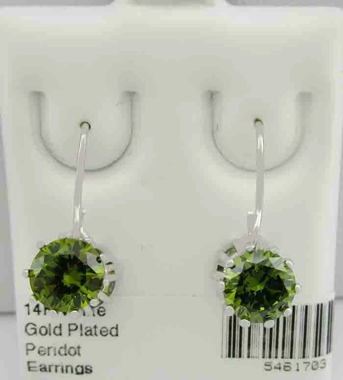 LAB PERIDOTS DANGLING EARRINGS 14K WHITE GOLD PLATED - New With tag - Image 1 of 2