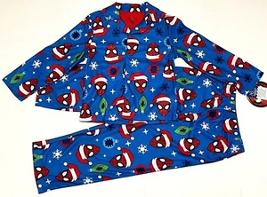 Spiderman Marvel Christmas Pajamas Sleepwear 2 Piece Coat Button Front New Boy - Picture 1 of 9