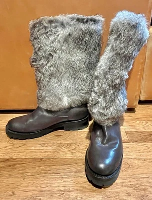Frye Natalie манжеты зажим женщин ботинки w/серый кроличий мех и стриженный мех размер 7 - Изображение 1 из 3