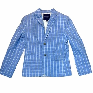 Janie and Jack Linen Blend Jacket Light Blue Plaid Boy 10 - Picture 1 of 6