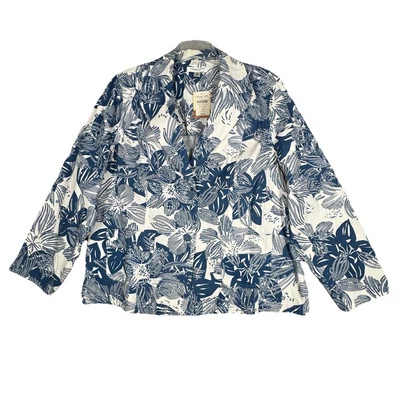 Coldwater Creek Blazer Womens 2X Blue White Linen Blend Minimalist Career - Image 1 of 4