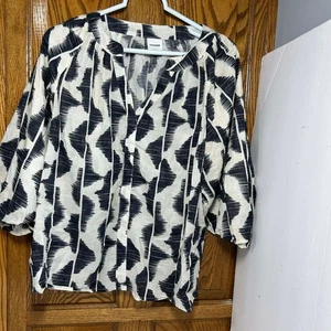 Sonoma Damen L Boho Bauern Top 3/4 Ballonärmel V-Ausschnitt schwarz weiß - Bild 1 von 6