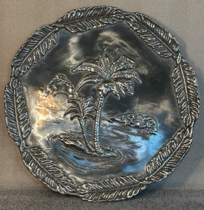Arthur Court Palm Tree Round Platter 14" Polished Aluminum Alloy FDA Compliant - Picture 1 of 9
