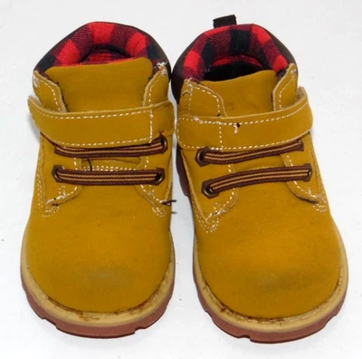 Garanimals Toddler Boy/Girl HiTop Lumberjack Hiking Boots 4 Tan Red Plaid Lining - Image 1 of 4