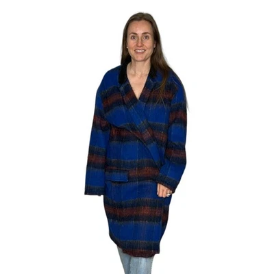 Abrigo largo y delgado a cuadros azul naranja FREE PEOPLE para mujer talla grande de gran tamaño Foto 1 de 4