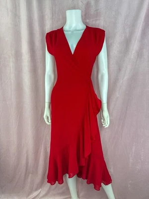 Vestido midi envolvente rojo Yumi Kim para mujer talla pequeña cuello en V volantes lazo cintura Foto 1 de 4