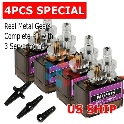 4x Metal Gear 9g MG90S Micro Servomotor Alta Velocidad RC Helicóptero Coche Carreras Foto 1 de 4