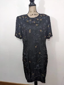 Nuevo con etiquetas Vestido STENAY Negro 100% Seda Dorado Lentejuelas Vacaciones Noche Elegante 16 - Imagen 1 de 19