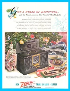 Radio portátil Zenith 1946 anuncio impreso Trans Oceanic Clipper radio de onda corta Navidad - Imagen 1 de 3