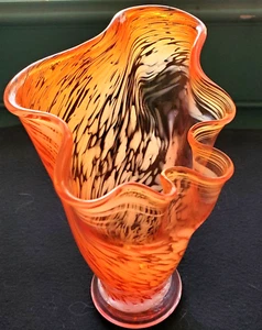 Art Glass VASE Hand Blown Swung Orange/Persimmon Swirl 6 1/2" x 4 5/8" MCM - Picture 1 of 12