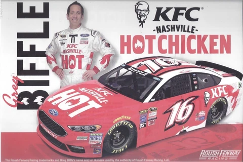 2016 GREG BIFFLE "KFC NASHVILLE HOT CHICKEN FORD" 16 NASCAR SPRINT CUP POSTCARD Cover