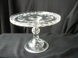 Dakota Cake Stand Clear with Fern and Berry etching by Ripley & Co., EAPG