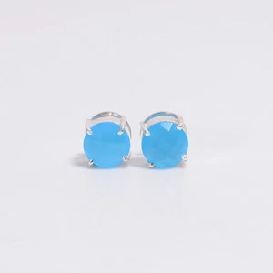 Piedras preciosas de calcedonia azul natural joyería de moda perno de plata 925 0,2" ARE-4722 - Imagen 1 de 6