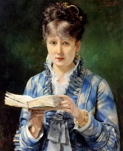 Oil painting eduardo leon garrido - the reader nice young lady with book canvas - Bild 1 von 1