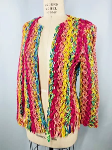 Chaqueta para mujer SANDY STARTMAN TALLA PEQUEÑA trapo corbata malla red arco iris flecos - Imagen 1 de 8