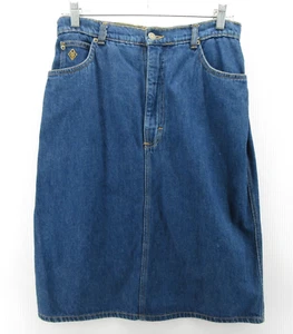 VINTAGE Gloria Vanderbilt Skirt Women 12 Blue Denim Cottage Grunge Midi Logo - Picture 1 of 9