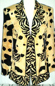 GIACCA BLAZER DONNA VINTAGE PAOLO SANTINI 100% SETA STAMPA ANIMALE FODERATA TAGLIA 8 - Foto 1 di 12