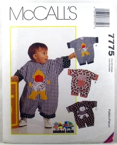 McCALL'S PATTERN 7775 UNCUT Infants' Rompers w/Appliques SIZE: S M L XL - Picture 1 of 2