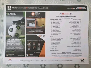 MK DONS V SUTTON UNITED LEAGUE TWO TEAMSHEET - Picture 1 of 1