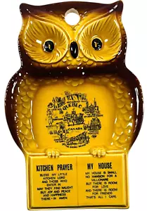 Owl Kitchen Prayer My House Quebec Canada / Vintage 60s Souvenir Stoneware - Picture 1 of 4