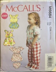 McCalls #M6684 Child's Dress-Top-Romper-Panties-Pants Pattern Sz: 1/2-4 UC