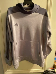 Adidas Hoodie Mens XXL Gray 3 Stripe Fleece - Picture 1 of 6