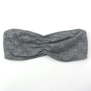 PINK Victoria's Secret Lace Bandeau Bra Size Medium Gray Strapless Wireless - Picture 1 of 9