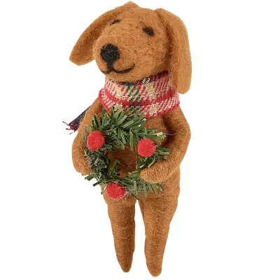 Primitives by Kathy Felt Wreath Dog Critter Ornament Christmas Holiday Gift Tree