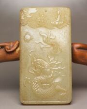 Chinese Natural Hetian Jade Carving Dragon Statue Lucky Jade Pendant Jewelry Art