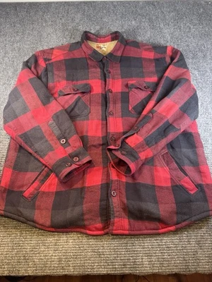 Ruff Hewn Jacket Mens XXL Red Black Plaid Sherpa Lined Flannel Coat Warm - Image 1 of 4